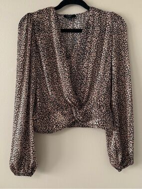 Haver London Leopard Twist-Front Blouse with gold threads XS
